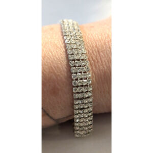Clear 4 Strand Glass Rhinestones Silver Tone‎ Bracelet 7" by 1.45" B-TN3